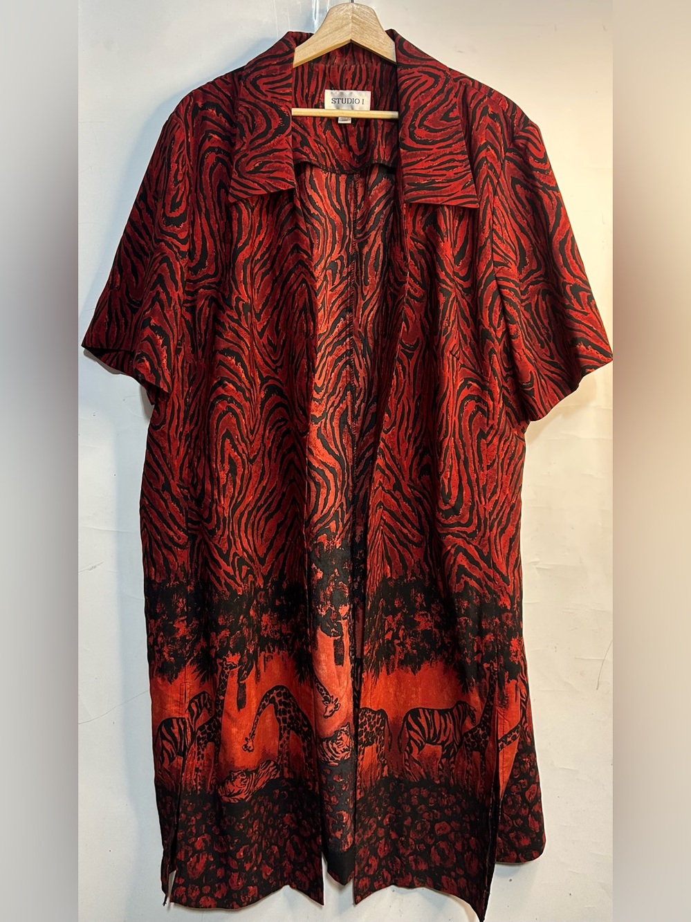 Vintage Studio I Open Front Red Zebra Print Duster Cardigan 24W